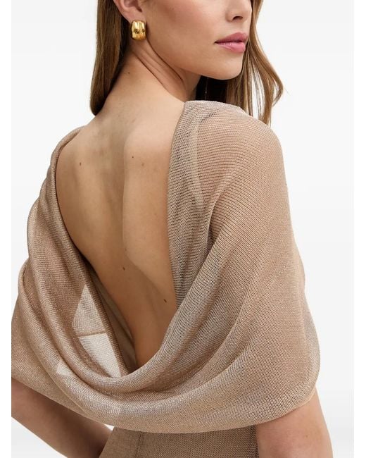 SIMONA CORSELLINI Natural Open-Back Mesh-Knit Maxi Dress