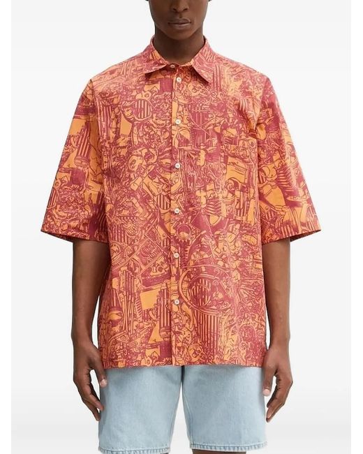 メンズ Marcelo Burlon アブストラクトパターン シャツ Orange