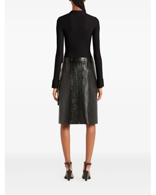 Courreges Black Biker Crepe Jersey Zipped Bodysuit