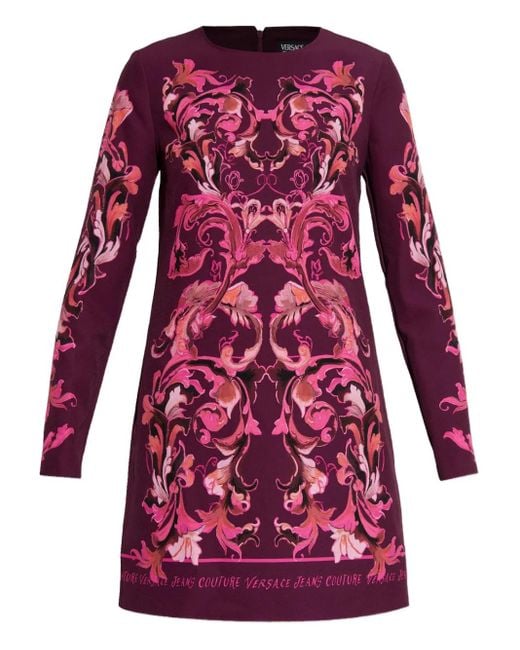 Versace Jeans Couture Red Printed Long-Sleeve Mini Dress
