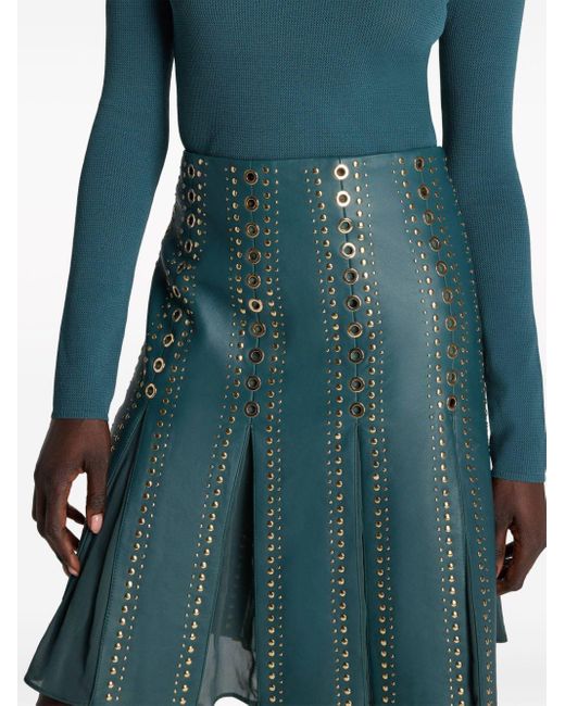 St. John Green Stud-embellished Leather Skirt
