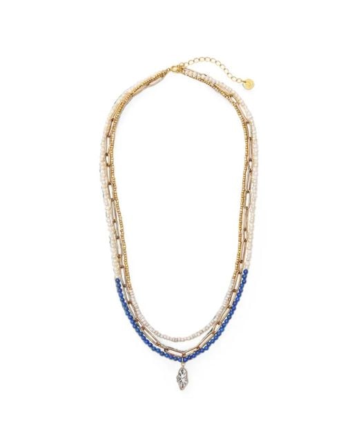 Undercover Blue Beaded Clock-Pendant Necklace
