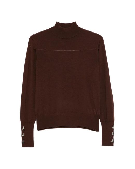 Patrizia Pepe Brown Embellished Turtleneck Knit