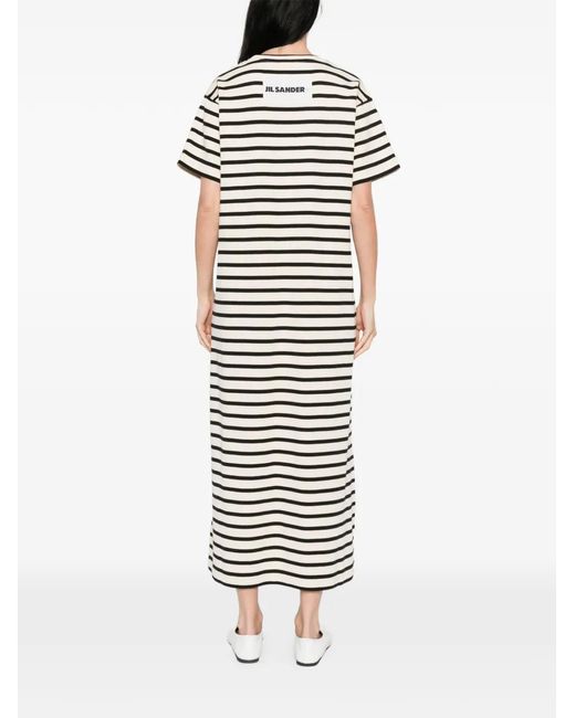 Jil Sander White Striped Short Sleeve Dress