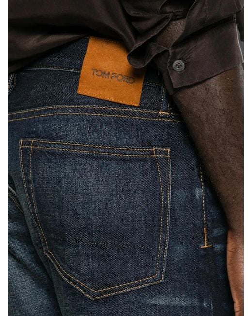 Tom Ford Blue Belt-Loop Logo-Patch Jeans for men