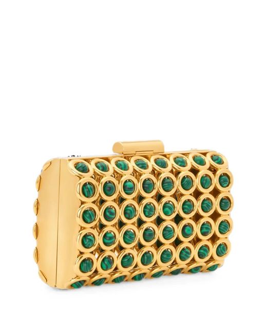 Oscar de la Renta Yellow Mini Saturn Malachite-Embellished Cage-Style Clutch Bag