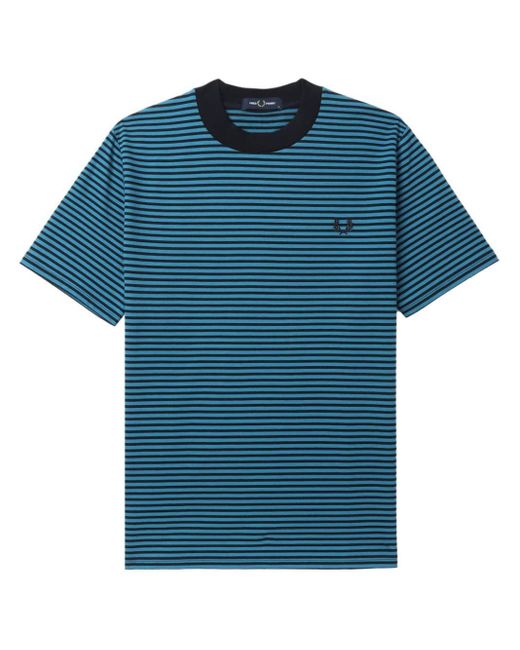Fred Perry Blue Laurel Wreath-embroidered Striped T-shirt for men