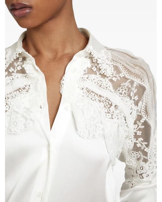 Ermanno Scervino White Lace-Detailed Silk Shirt