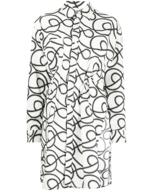 JNBY White Graphic-Print Long-Sleeved Shirt Dress