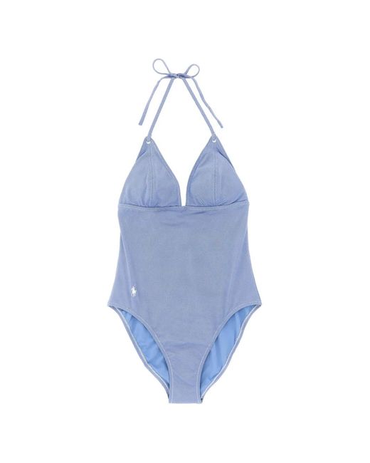Polo Ralph Lauren Blue Halterneck Embroidery Swimsuit