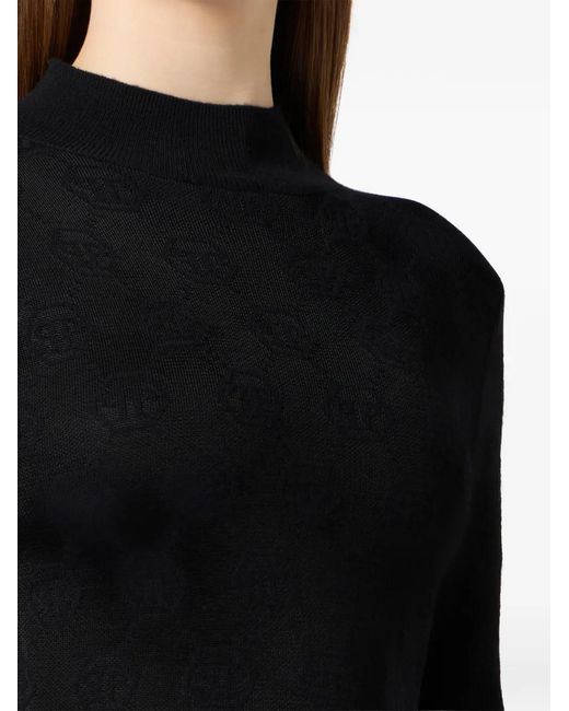 Philipp Plein Black Robe Courte À Motif Monogrammé Et Manches Longues