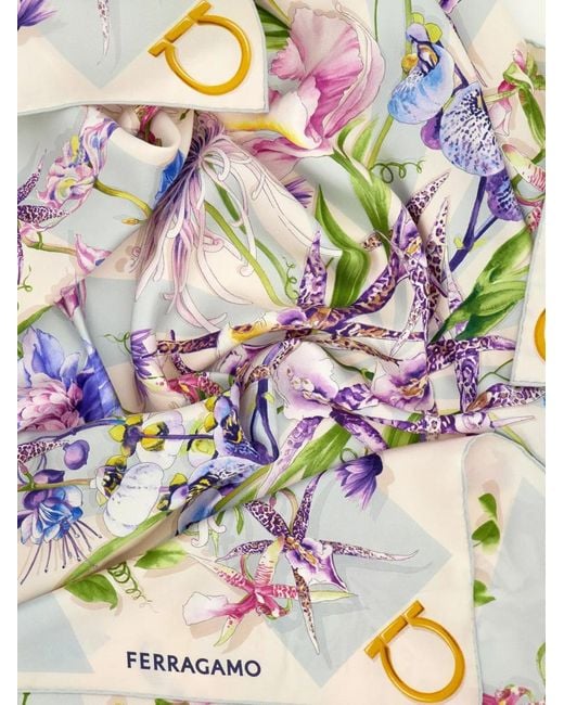 Ferragamo Blue Printed Silk Foulard