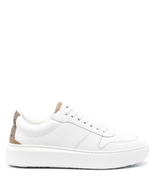 Herno White Monogram-Heel Leather Sneakers
