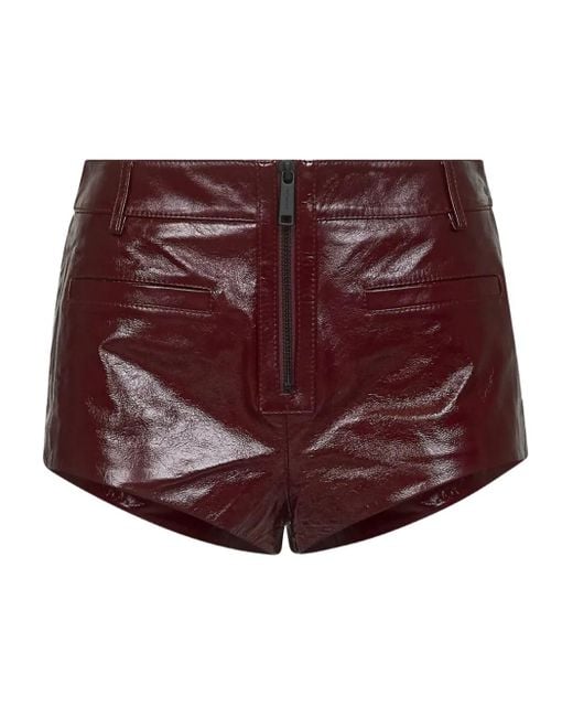 Self-Portrait Purple Craqué Leather Shorts