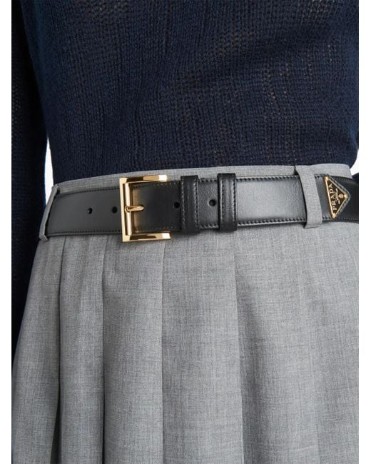 Prada Black Triangle-Logo Leather Belt