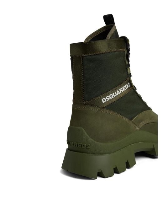 DSquared² Green Logo-Print Leather Boots for men