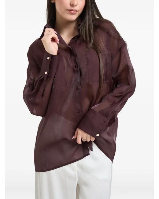 Liu Jo Purple Organza Pocket-Details Button-Down Shirt