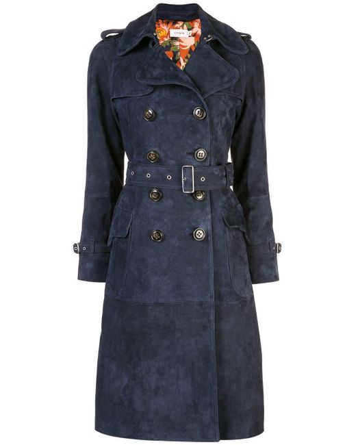 COACH Blue Suede Trench With Printed Lining