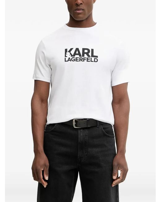 Karl Lagerfeld White Logo-Print T-Shirt for men