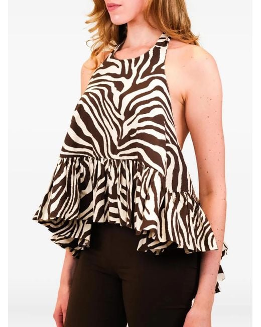 Azeeza Black Winston Zebra-Print Ruffled Top