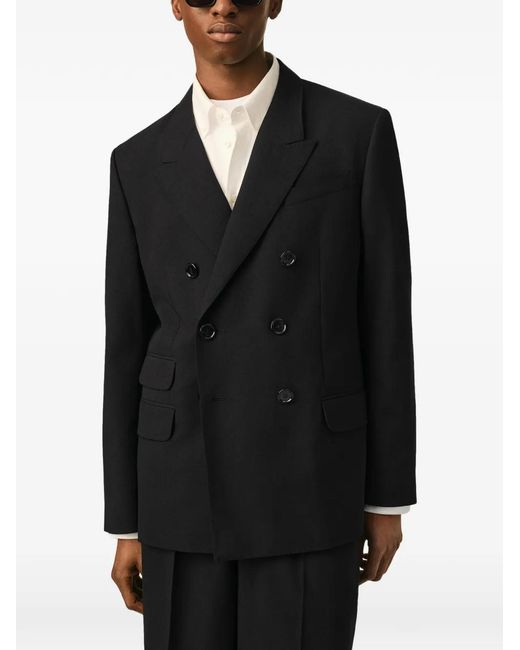 AMI Black Double-Breasted Straight-Fit Wool Blazer for men