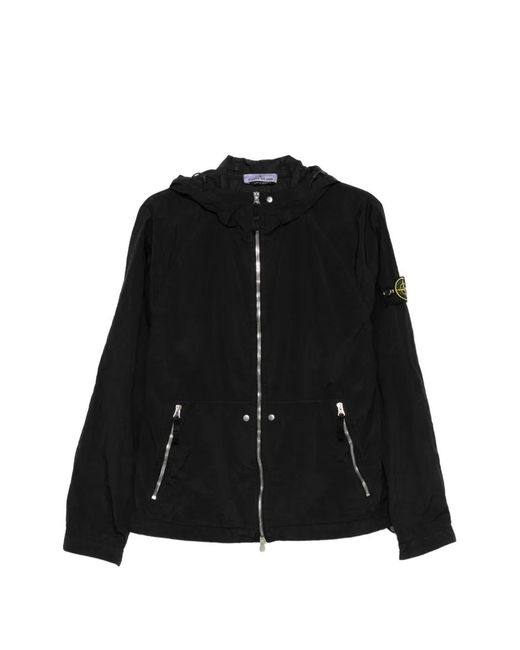 Stone Island Black Compass-Patch Hooded Jacket for men