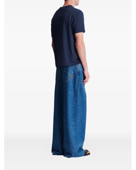 Balmain Blue Printed Cotton T-Shirt for men