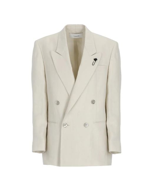 Lardini White Linen Double-Breasted Blazer