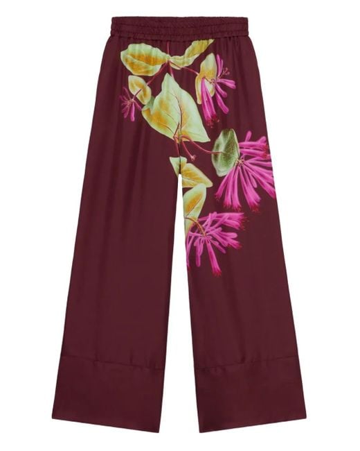 Pierre Louis Mascia Red Aloegots Floral-Print Wide-Leg Trousers