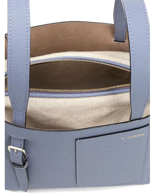 Valextra Blue Mini Sac Cabas À Détail Signature