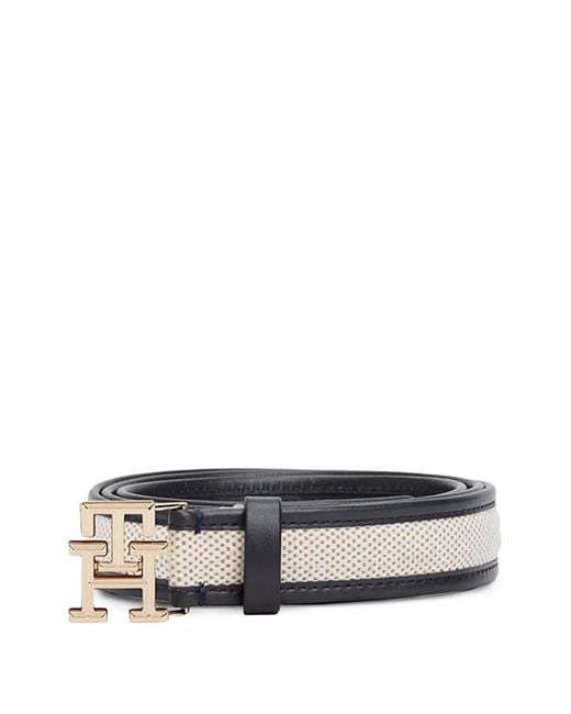 Tommy Hilfiger White Logo-Buckle Textured Belt