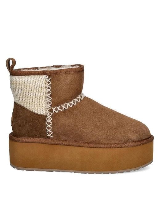EMU Brown Knitted-Panel Platform Boots