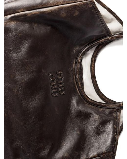 Miu Miu Black Ivy Leather Logo Tote Bag