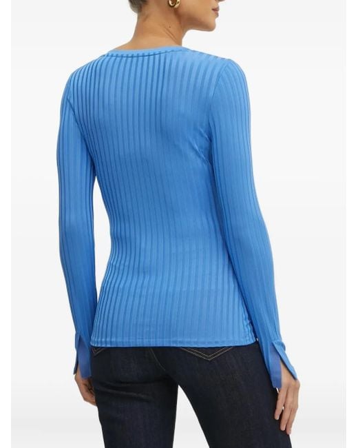 Boss Blue Ribbed-Knit V-Neck Sweater