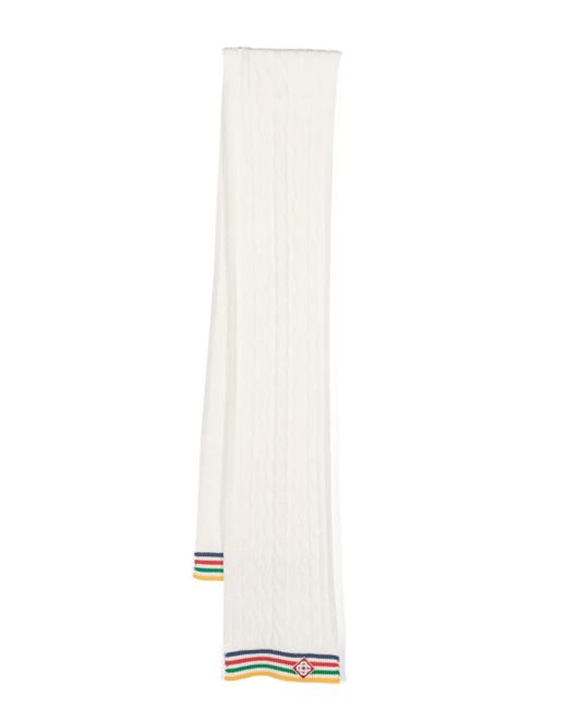 Casablanca White Striped Cable-Knit Wool Scarf