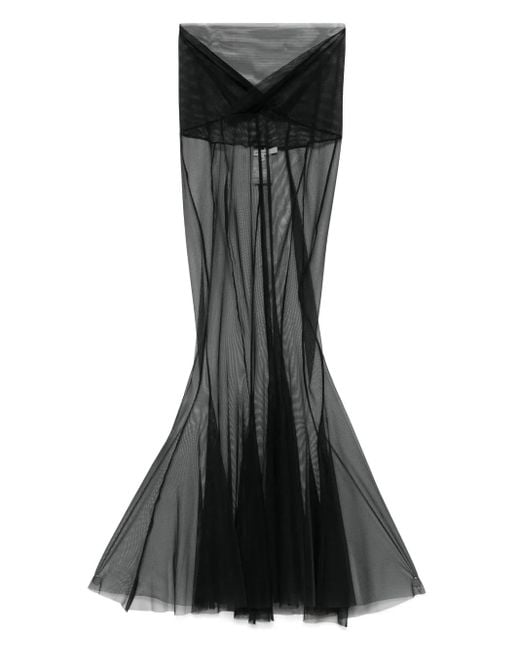 Nensi Dojaka Black V-Waist Sheer Midi Skirt