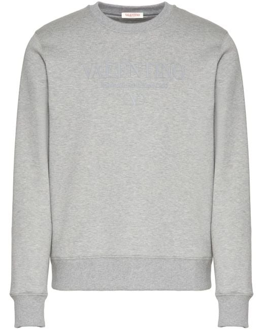 Valentino Garavani Gray Logo-Print Cotton Sweatshirt for men