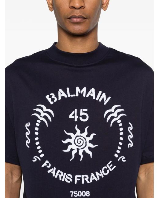 Balmain Blue Graphic-Print T-Shirt for men