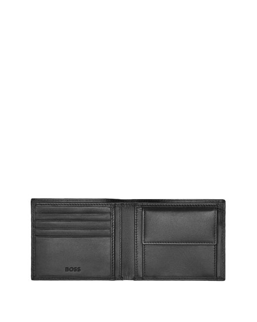Boss Gray Logo-Print Leather Wallet for men