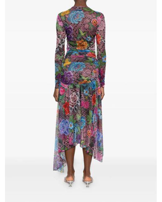 Area Pink Floral-Print Asymmetric Midi Dress