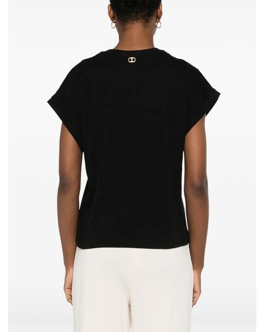 Twinset Black Lace-Detail T-Shirt