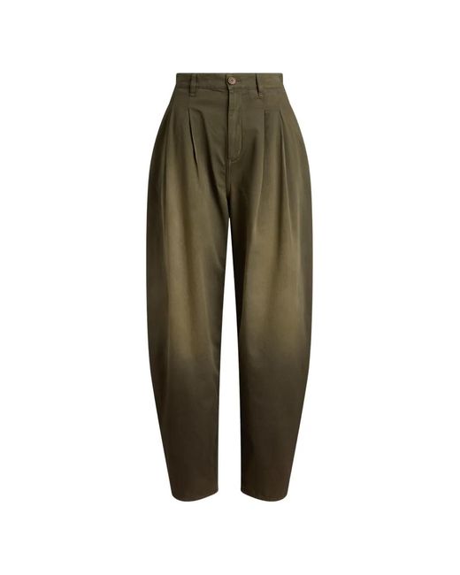 Ralph Lauren Green Ellen Pleated Cotton Trousers