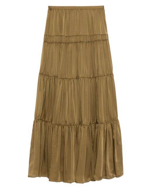 Ulla Johnson Green Silk Tiered A-Line Skirt