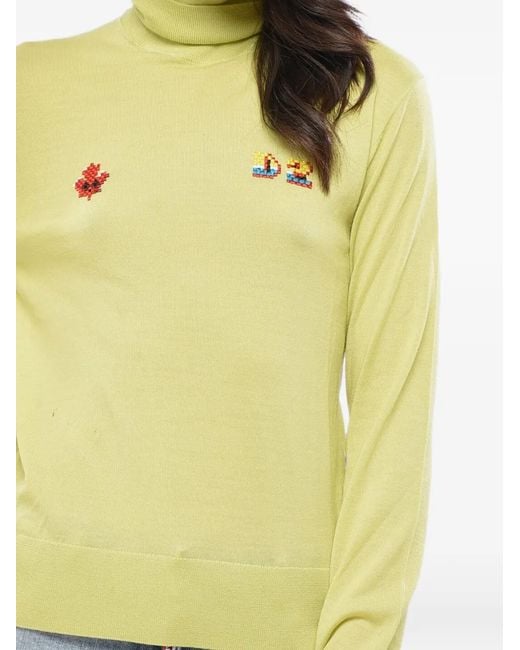DSquared² Yellow Embroidered Turtleneck Sweater