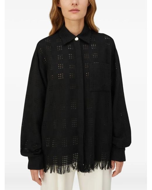 RETORI Black Fringe-Trimmed Weave-Effect Shirt