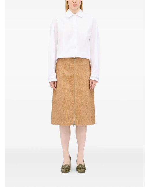 MSGM Natural Zip-Front Midi Skirt