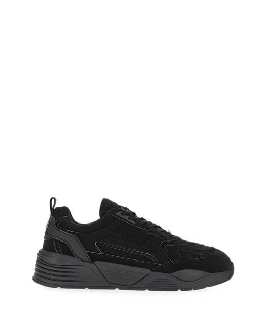 EA7 Black Logo-Embossed Panelled Sneakers for men