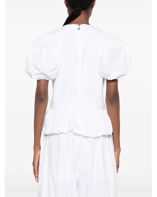 ROTATE BIRGER CHRISTENSEN White Puff-Sleeves Peplum Top