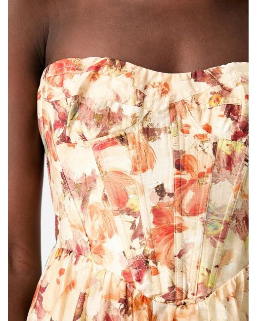 Bardot Natural Lola Floral-Print Corset-Style Midi Dress