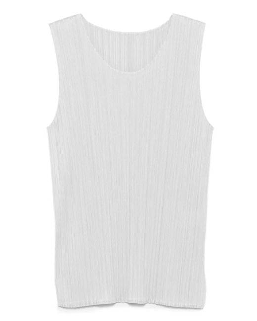 Pleats Please Issey Miyake White Pleated Sleeveless Top
